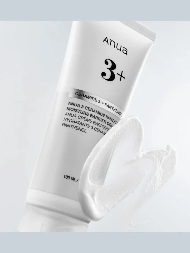 ANUA 3-Ceramide Panthenol Cream used in a K-Beauty skincare routine, perfect for dry and dehydrated skin.