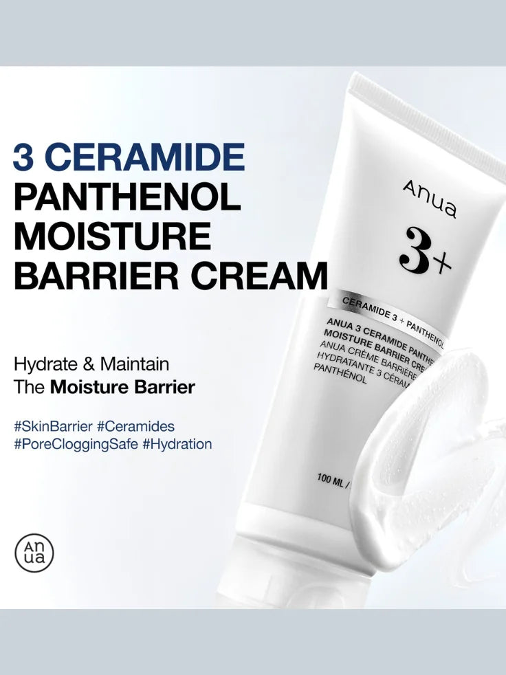 Luxurious, non-greasy texture of ANUA Ceramide Panthenol cream being applied to skin for 48-hour hydration.