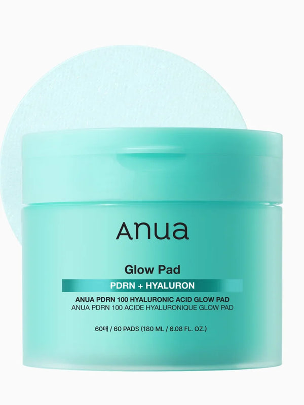 ANUA PDRN 100 Hyaluronic Acid Glow Pad jar, the best K-Beauty anti-aging toner pads for improved elasticity and fine lines.