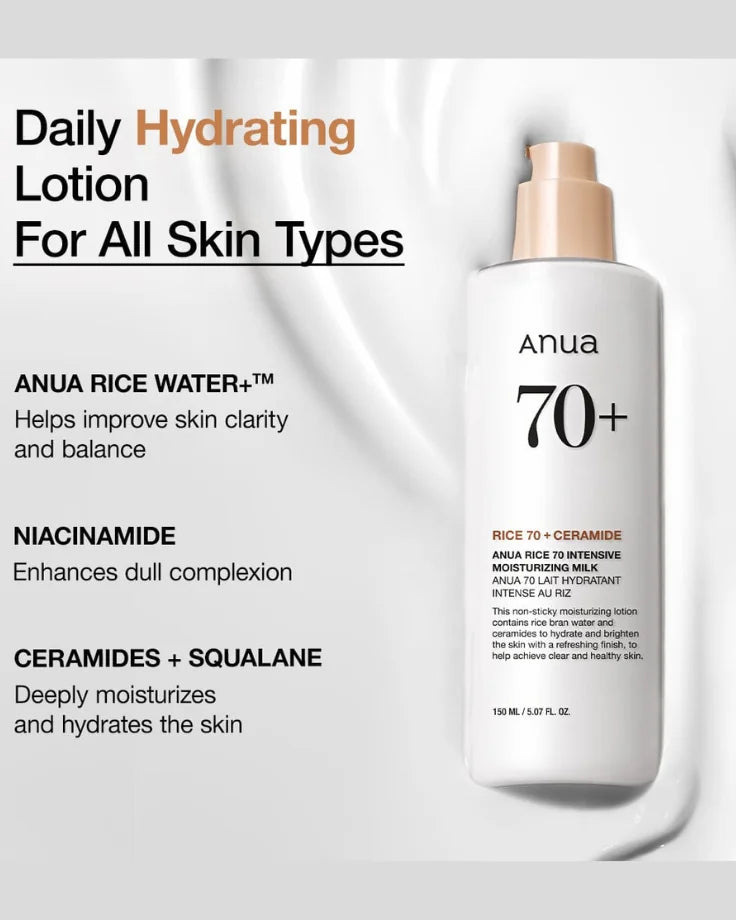 70% Rice Extract hydrating moisturizer for deep nourishment and even tone