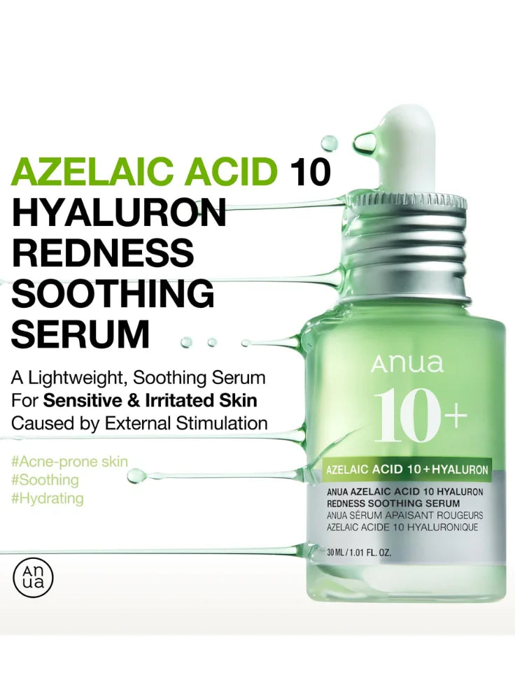 Anua Azelaic Acid 10% serum bottle on a clean vanity, symbolizing a gentle skincare routine.