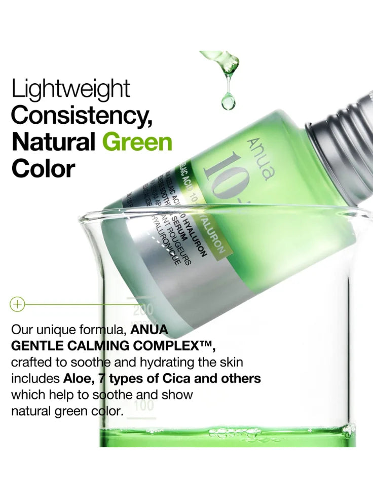 Close-up of lightweight, non-comedogenic Anua Azelaic Acid serum texture on skin, showing clear consistency.