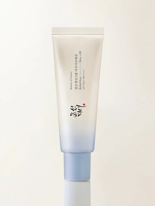 Beauty of Joseon Relief Sun Aqua-Fresh Rice + B5 50ml tube showing its ultra-light, watery lotion texture that leaves no white cast
