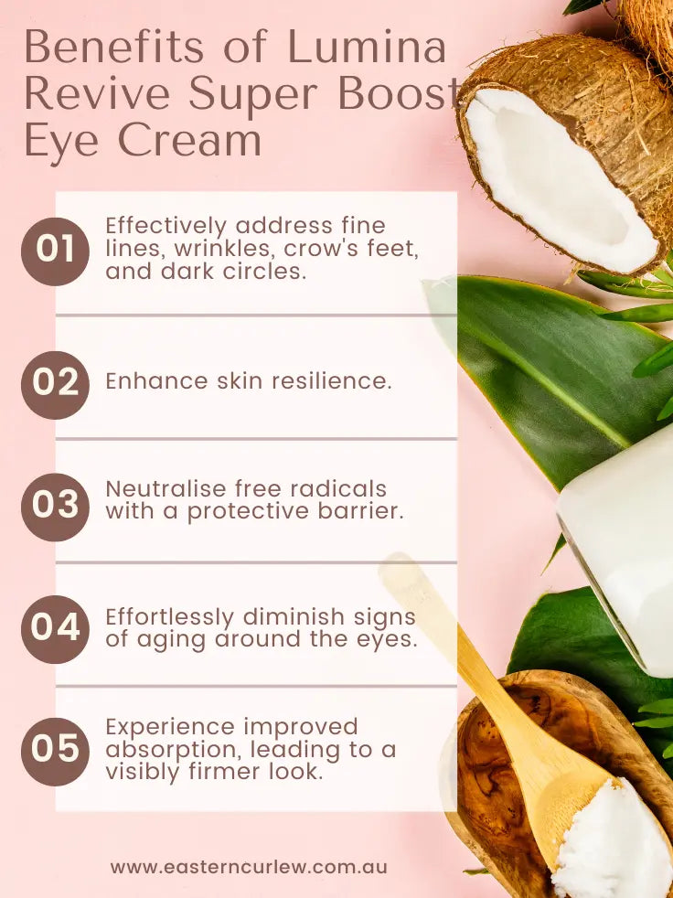 Benefits of Lumina Revive Super Boost Best Eye Cream | wrinkle reducing | Eastern Curlew