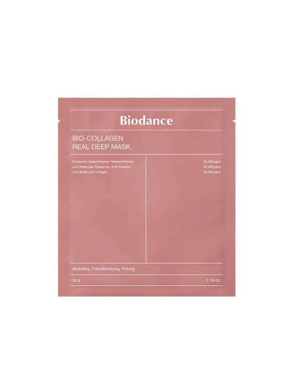 Biodance Bio-Collagen Real Deep Mask showing its thick, white opaque hydrogel sheets that morph into completely transparent layers as the active ingredients melt into the skin.