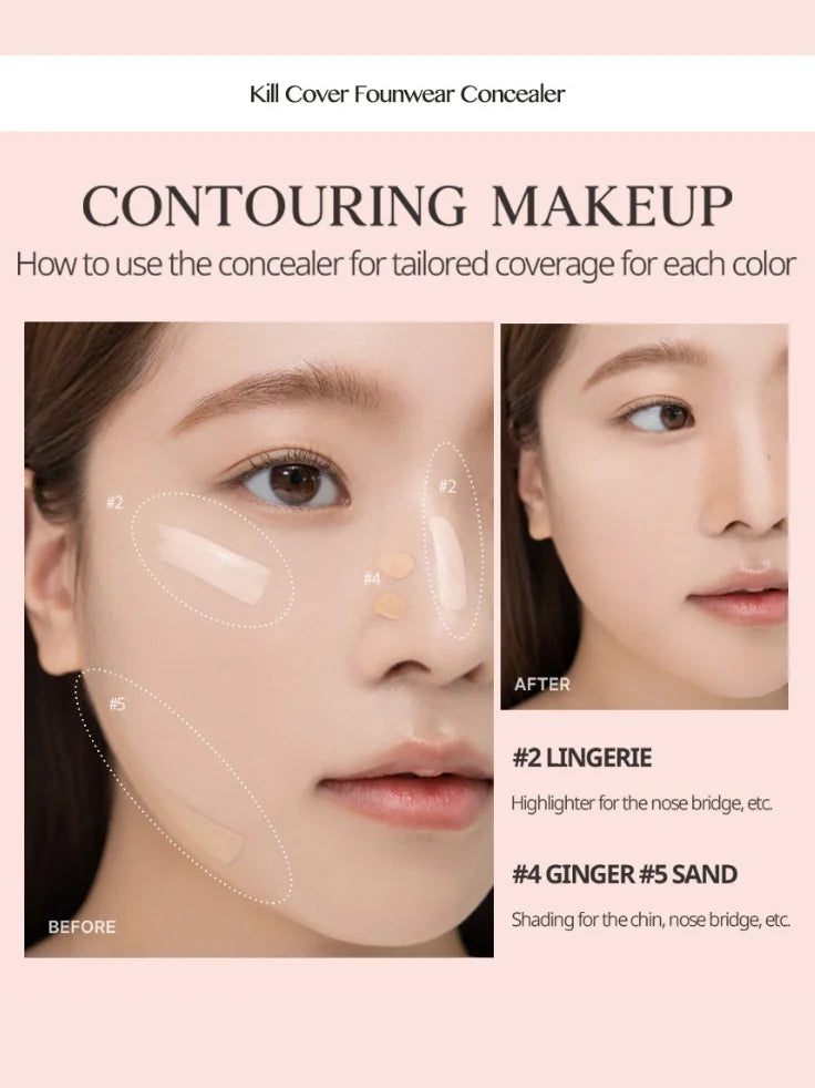 Before and after photo demonstrating the high coverage ability of CLIO Concealer on dark circles for a brightened, seamless look.