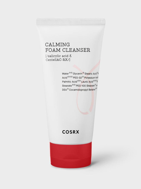 COSRX AC Collection Calming Foam Cleanser 150ml tube with red and white medical-grade branding.