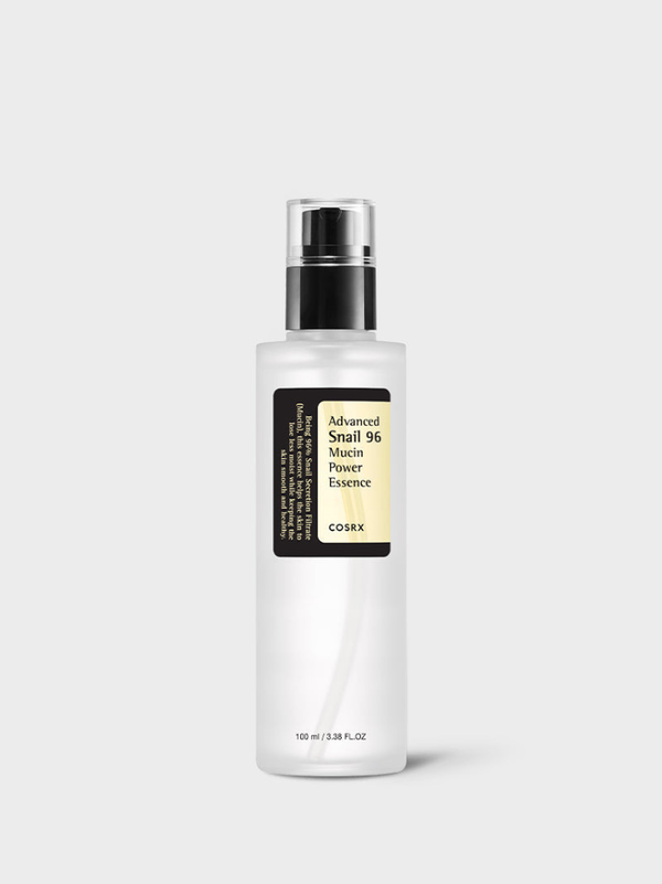 COSRX Advanced Snail 96 Mucin Power Essence 100ml bottle on a clean, minimalist background.