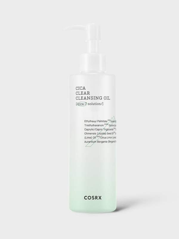 COSRX Pure Fit Cica Clear Cleansing Oil 200ml pump bottle with green and white Cica branding.