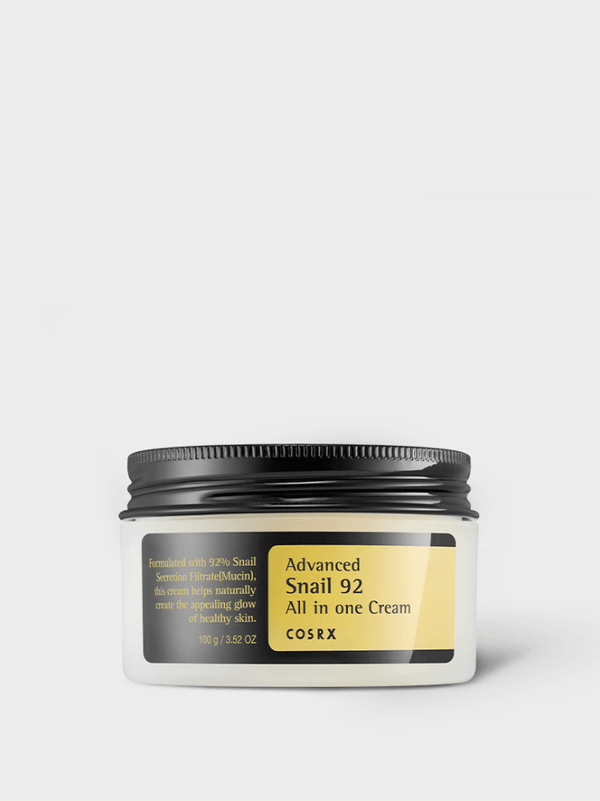 COSRX Advanced Snail 92 All In One Cream jar showing the smooth, stretchy gel-cream texture.