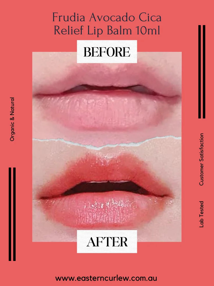 Before and after effect of FRUDIA POMEGRANATE HONEY 3 IN 1 LIP BALM 10ML