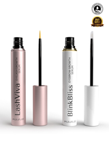 Lash & Brow Power Duo featuring LashViva Peptide Growth Serum and BlinkBliss Peptide Brow Serum for natural lash and brow growth, thickness, and strength.