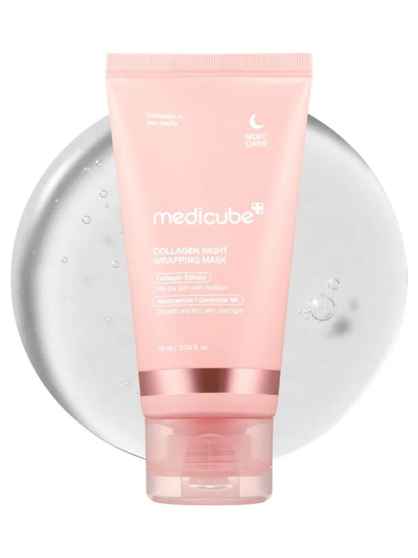 Medicube Collagen Night Wrapping Mask - Overnight mask with collagen and niacinamide to deeply hydrate and restore skin elasticity.