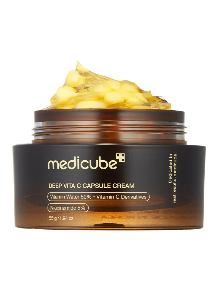 Medicube Deep Vita C Capsule Cream - Front view of the product packaging highlighting its dual-texture formula.