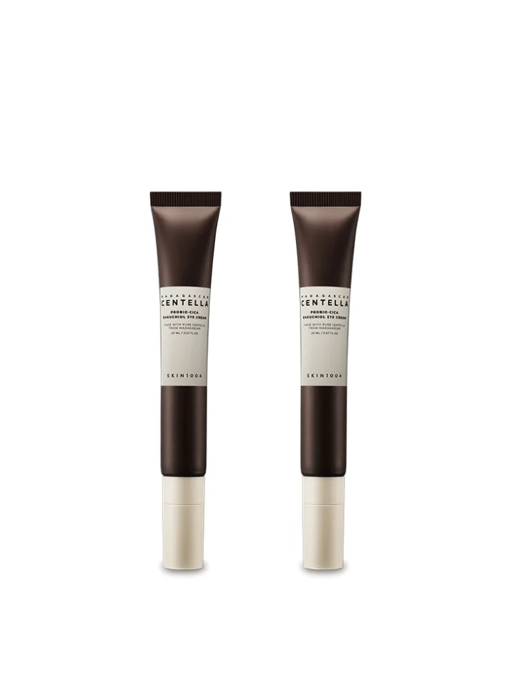 The SKIN1004 eye cream is displayed alongside other skincare products in a daily routine to show how it fits into a comprehensive K-Beauty skincare regimen.