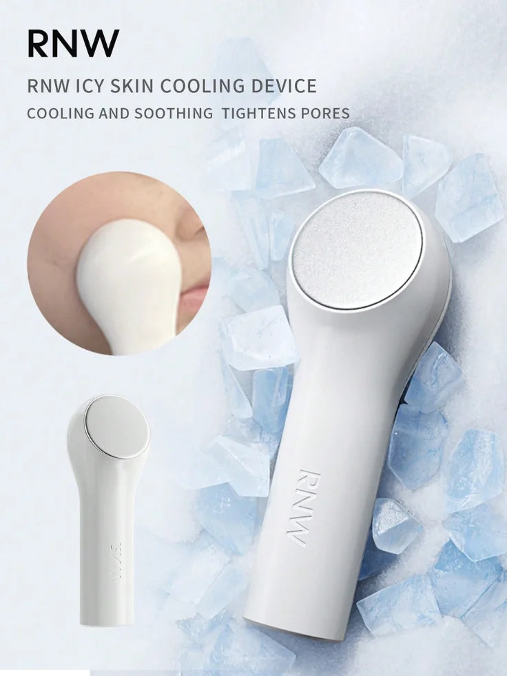 A detailed view of the polished stainless steel cooling head, emphasizing its smooth, hygienic surface designed to soothe and calm the skin.
