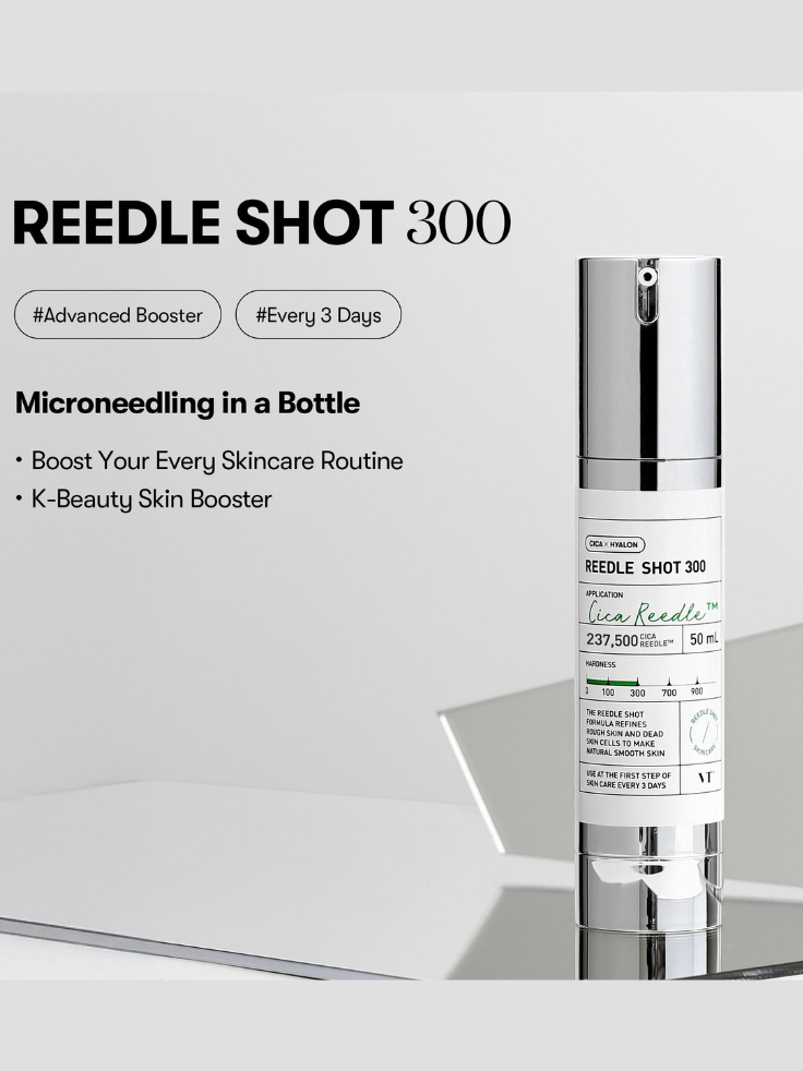 Skincare serum bottle labeled 'REEDLE SHOT 300' on a white background