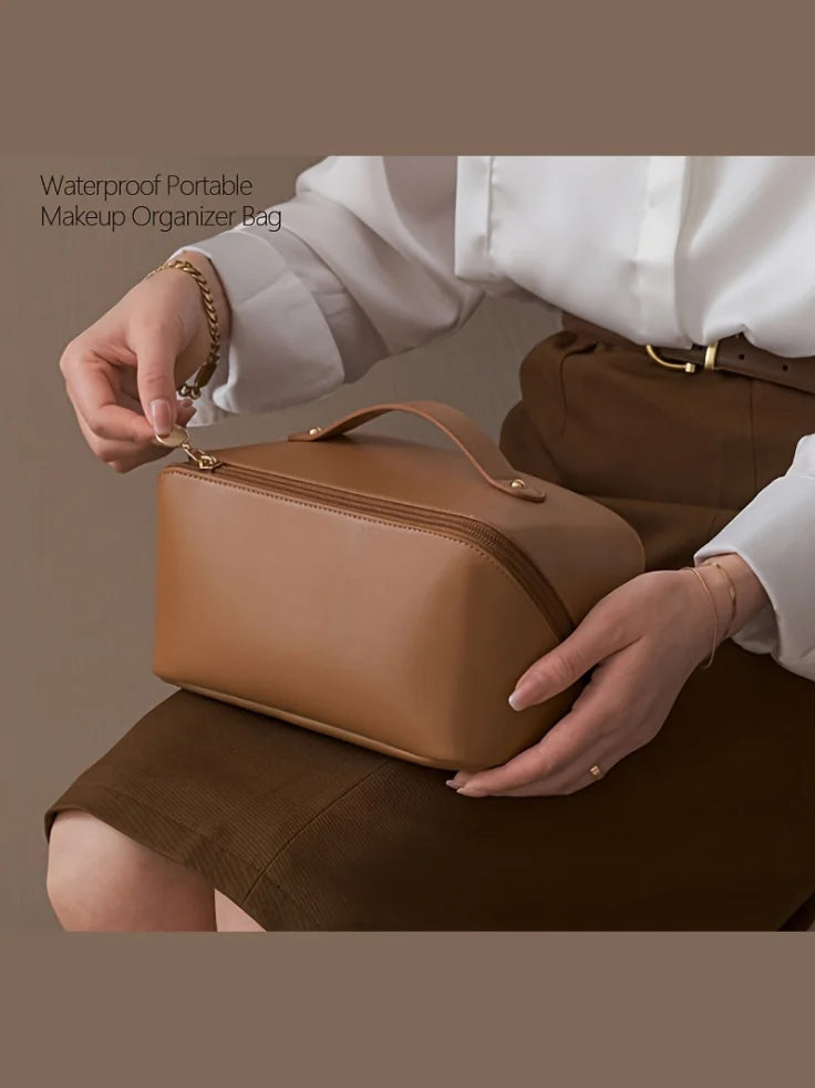 Luxurious Brown Vegan Leather Makeup and Toiletry Bag by Eastern Curlew - Perfect for Travel