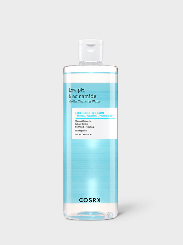 COSRX Low pH Niacinamide Micellar Cleansing Water bottle, 400ml for sensitive skin, Australia.