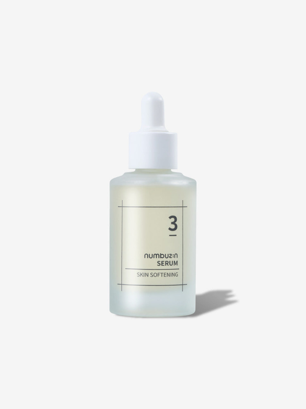 numbuzin No. 3 Skin Softening Serum bottle showing its lightweight, viscous texture designed for deep hydration and pore refinement.