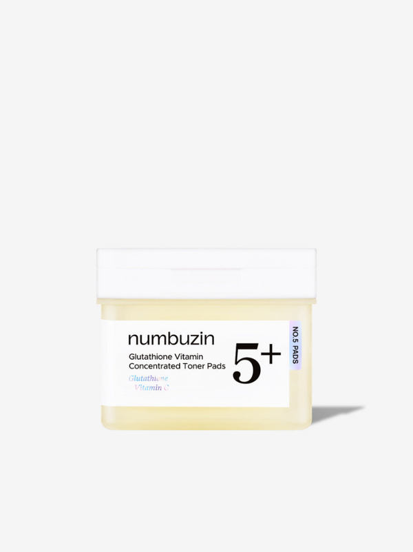 numbuzin No. 5+ Vitamin Niacinamide Concentrated Toner Pads in a jar with double-sided gauze and jelly textures.