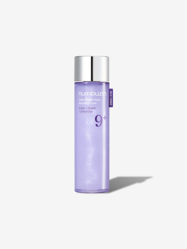 numbuzin No.9 NAD+ PDRN Glow Boosting Toner 200ml elegant bottle for advanced anti-aging care.