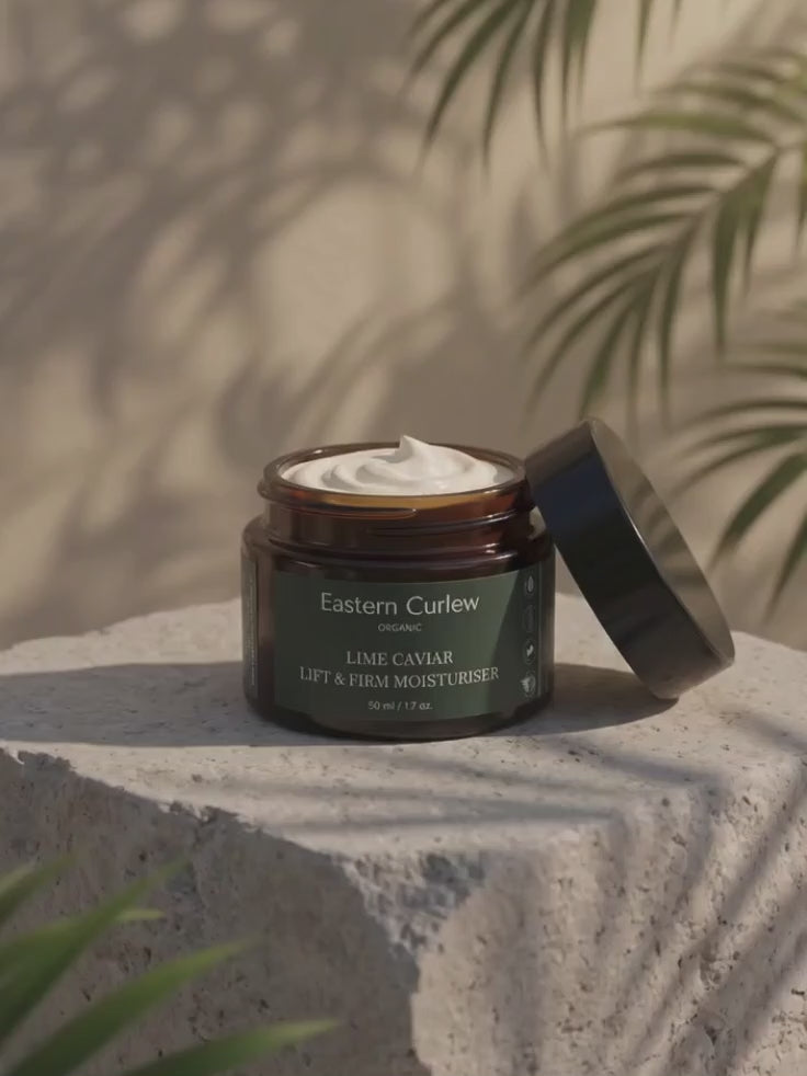 Rich, whipped texture of Lime Caviar Lift & Firm Moisturiser by Eastern Curlew, firming cream with Australian finger lime and AHA