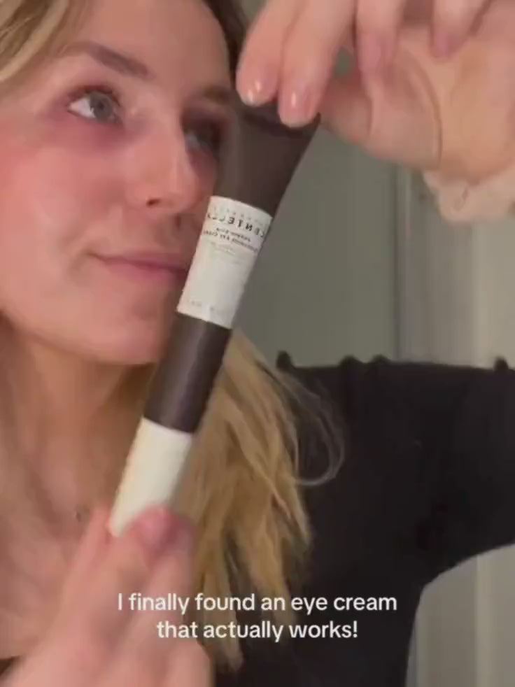 A short video demonstration showing the smooth application and fast absorption of the Probio-Cica Bakuchiol eye cream, ending with a before and after shot to show its anti-aging effects.