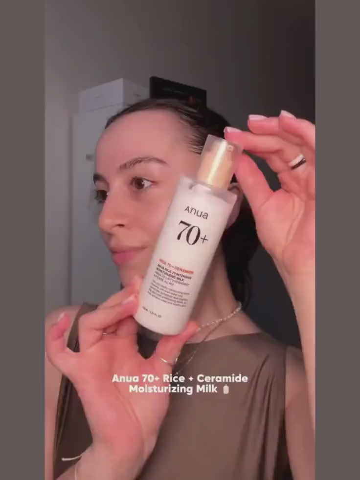 Close-up of Anua Rice 70 Glow Milky Toner texture showing milky formula