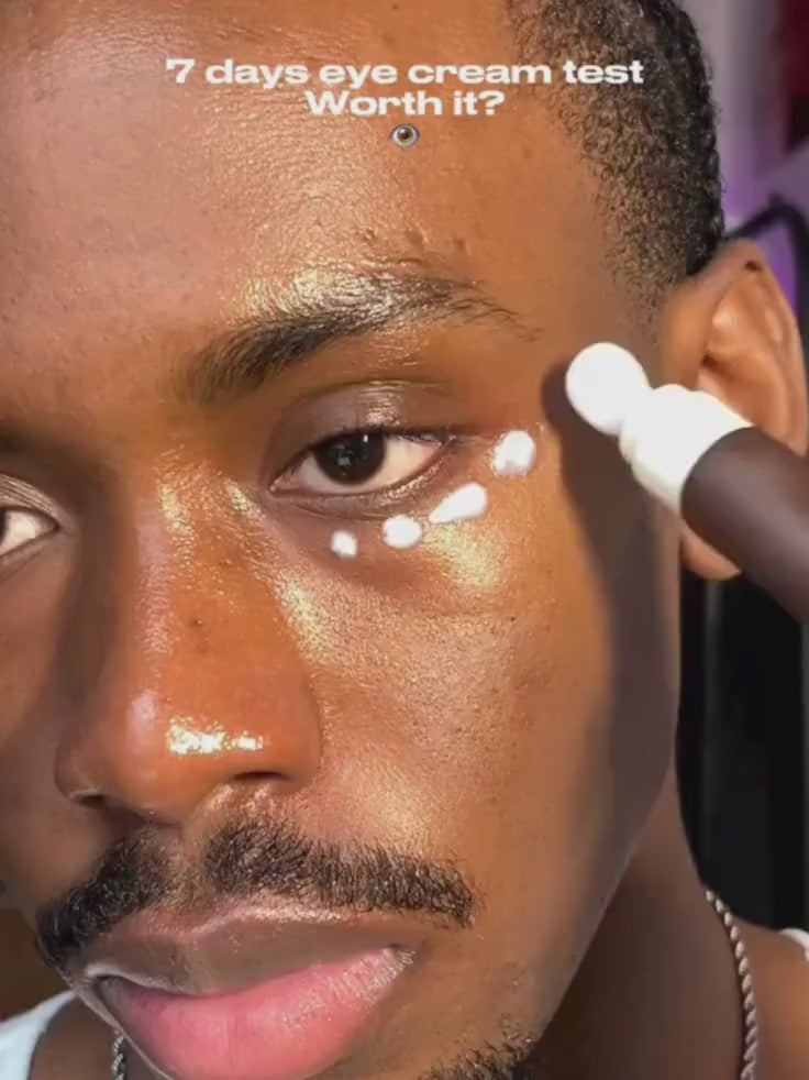 A short video demonstration showing the smooth application and fast absorption of the Probio-Cica Bakuchiol eye cream, ending with a before and after shot to show its anti-aging effects.