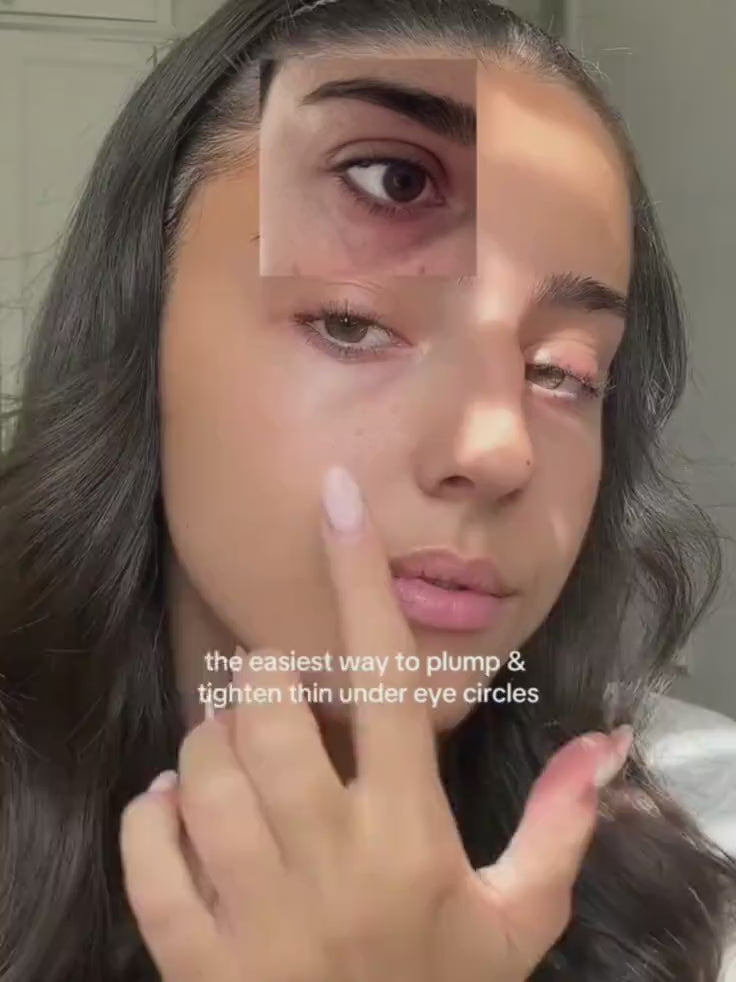 A short video demonstration showing the smooth application and fast absorption of the Probio-Cica Bakuchiol eye cream, ending with a before and after shot to show its anti-aging effects.